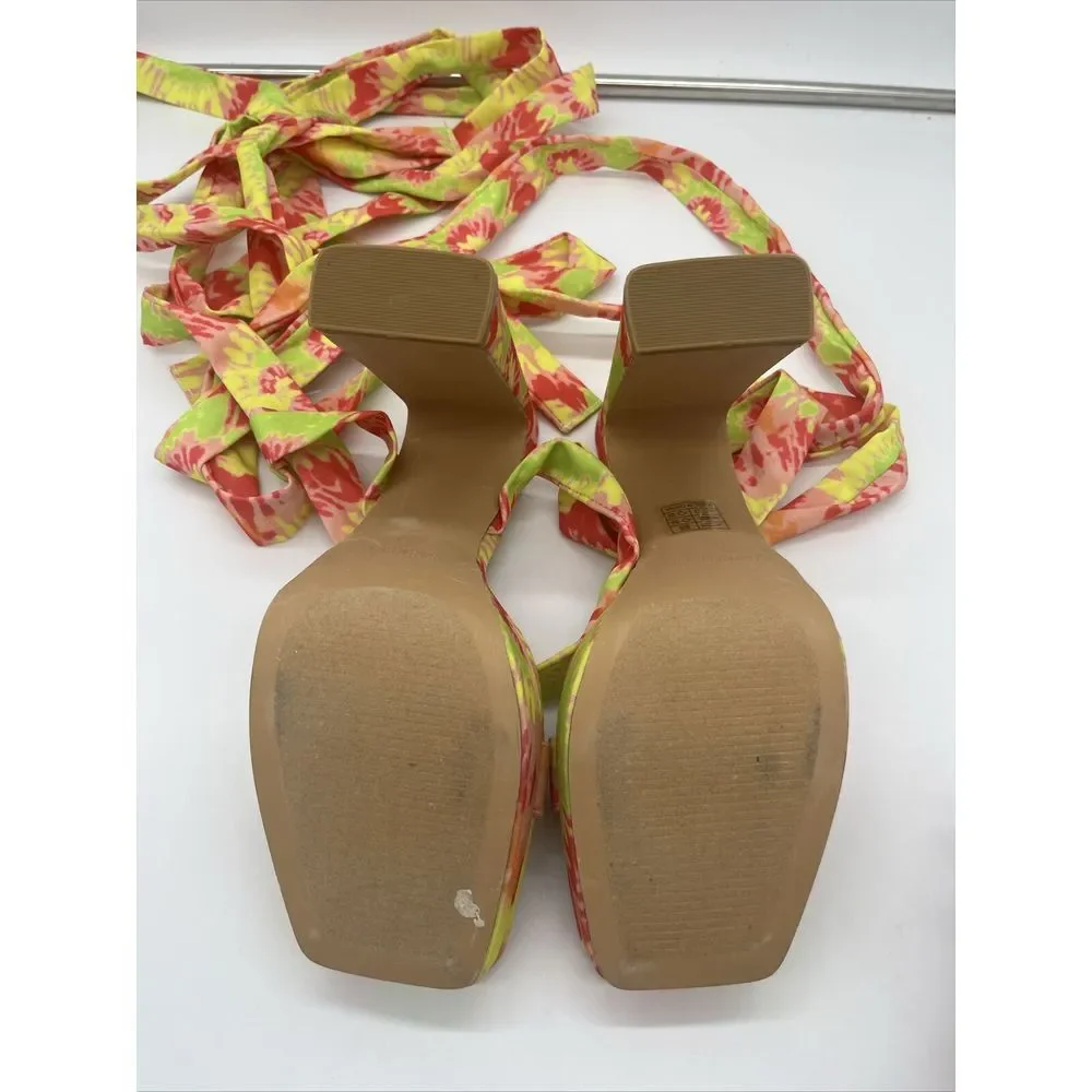 DREAM‎ PAIRS Women Heel Pump Sandals Leg Wrap Up Yellow Green Pink Tie-dye 8.5